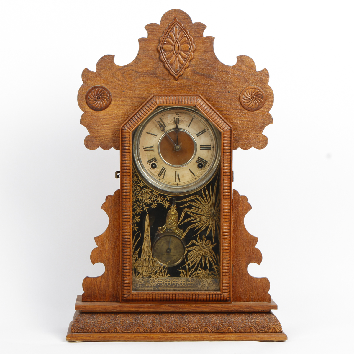 1897 E. Ingraham Co. Oak Gingerbread Mantel Clock EBTH